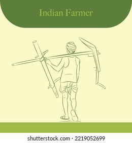 indian farmer vector line drawing illustration