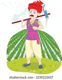 Indian Farmer village rural character worker in nature exact vector indian people harvesting in cartoon style