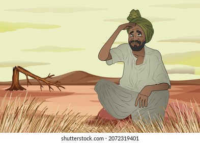 Indian Farmer waiting for rain dry land drought 101121