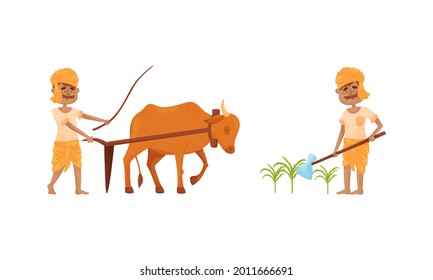 Indian Farmer Wearing Turban Cultivating Plants Stock Vector (Royalty ...