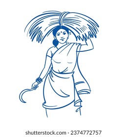 indian farmer woman carrying cattle feed on head vector illustration