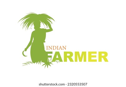 indian farmer woman with grass illustration for poster