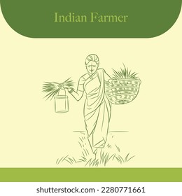 indian farmer women working in farm line drawing