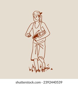 Indian farmer working in farm hand drawn, vector, illustration.