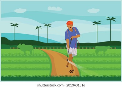 Indian farmer working in farm illustration vector 