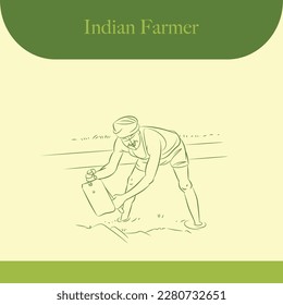 indian farmer working in farm line drawing