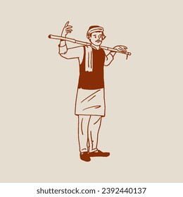 Indian farmer working in farm sketch, hand drawn, vector, illustration.