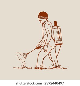 Indian farmer working in farm sketch, hand drawn, vector, illustration.