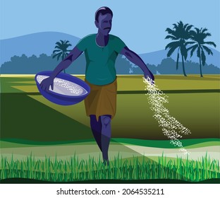 Indian farmer working in the paddy field