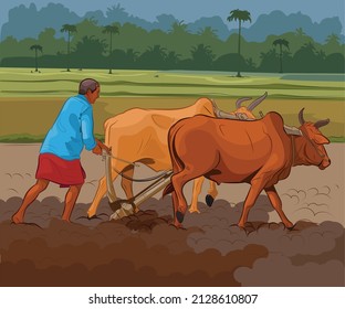 Indian Farmer Working In Village Agriculture