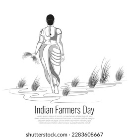 Indian Farmers Day illustration, Vector drawing of a poor woman, A line art of tall lady