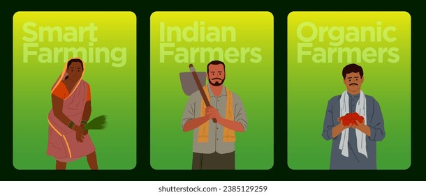 Indian farmers farming editable vector illustration screen design for mobile app