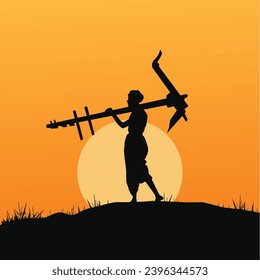 Indian farmers silhouette artwork vector