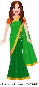 Indian fashion model with curly hair wearing a saree