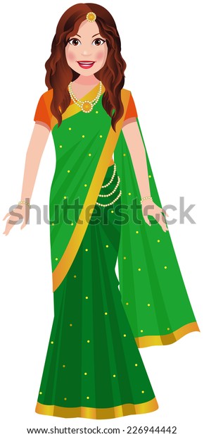 Indian Fashion Model Curly Hair Wearing Stock Vector (Royalty Free ...