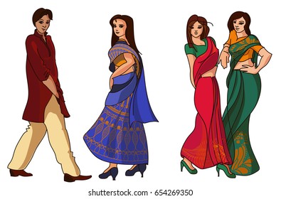 Indian fashion set. Vector stock illustration for design on white background
