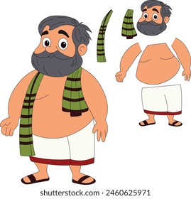 indian fat man cartoon illustration model sheet