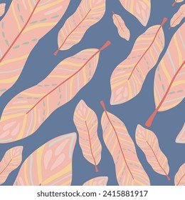 Indian feather bright flat design pink colour seamless pattern