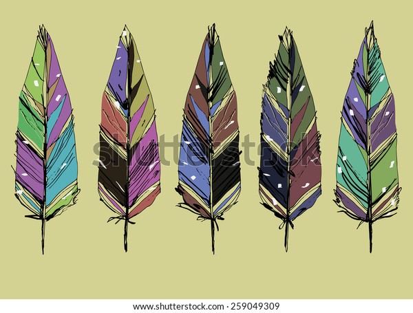 Indian Feather Vector Set Hand Drawn Stock Vector (Royalty Free ...
