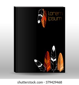 Indian feathers cover book background design. Ethnic slyle. Abstract book cover template.