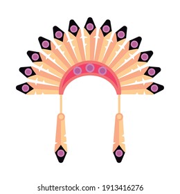 indian feathers hat ethnic culture boho icon vector illustration design