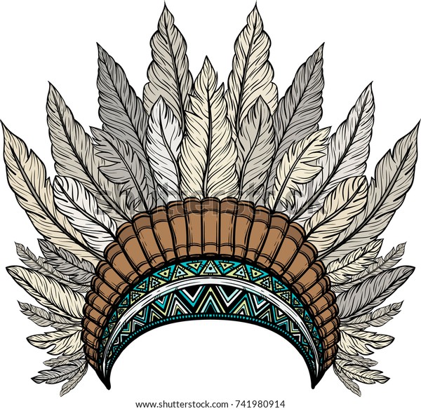 Indian Feathers Headdress Warbonnet Stock Vector (Royalty Free) 741980914