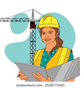 indian female engineer working at construction site, leading project