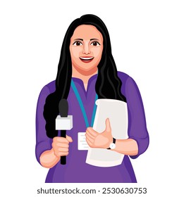 Ilustración vectorial de personaje de reportera de Noticias femenina india