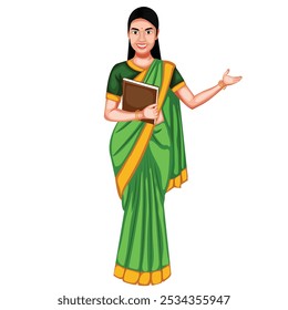 Indian Female Teacher Cartoon Character Vector Illustration