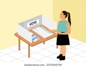 Votante hindú votando usando una máquina EVM en una cabina electoral - Concepto de elecciones y derecho al voto 