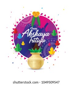 Indian Festival Akshaya Tritiya Template Design with Kalasha, Lamps 