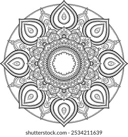 Indische Festkerzen Diwali Mandala. Umriss handgezeichneter Vektor Rangoli Mandala für Malbuch