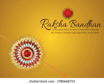 Indian festival celebration greeting card with golden rakhi and gifts