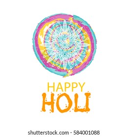 Indian festival of colored paint Happy Holi. Beautiful rainbow colorful watercolor drop splash. Vector abstract illustration background Happy Holi