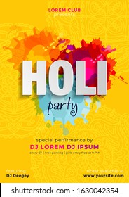 Indian Festival of Colors Happy Holi celebration. Holi club party of colors. Can use for banners, invitations, poster design with time and venue details.