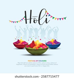 Indian festival of colors Happy Holi with color pot background. Creative vector illustration design.