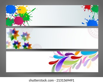 Indian festival of colours, Happy Holi Header or Banner Set.