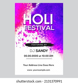 Indian festival of colours, Happy Holi invitation or poster design with venue details as placeholder.