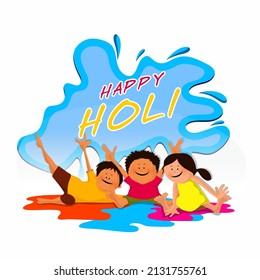 Indian festival of colours, Happy Holi concept with young kids playing with liquid colours, and water splash on background.