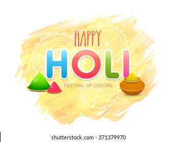 Indian Festival of Colours, Happy Holi celebration with pots full of shiny Colours.
