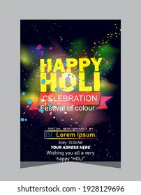 Indian Festival Of Colours, Holi Celebration Invitation Poster Design With Elegant Colorful Powder.