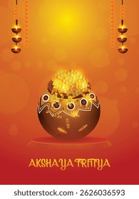 Indian festival design of happy akshaya tritiya with gold coin pot