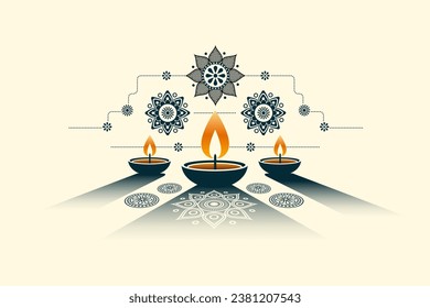 Indian festival Diwali background with diya and minimalistic geometric elements.