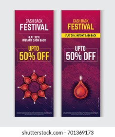 Indian Festival Diwali Banner Design Template Set with 50% Discount Tag