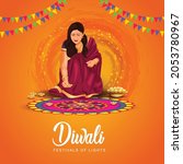 Indian festival of Diwali celebration background with decorated Rangoli and Diya. vector illustration design.