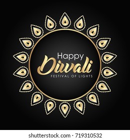 Indian festival diwali celebration vector illustration for banner, background and poster with creative festive elements. (Translation: Happy Diwali)