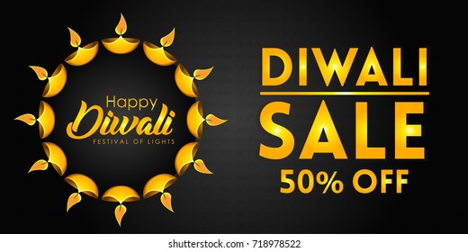 Indian festival diwali vector illustration for marketing, sale and promotion with festive elements. (Translation: Happy Diwali)