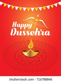 Indian festival of dussehra celebrating lord ram. Festive greetings background with elements.  (Translation: Happy Dussehra)