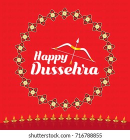 Indian festival of dussehra celebrating lord ram. Festive greetings background with elements.  (Translation: Happy Dussehra)