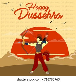 Indian festival of dussehra celebrating lord ram. Festive greetings background with elements.  (Translation: Happy Dussehra)